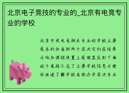 北京电子竞技的专业的_北京有电竞专业的学校